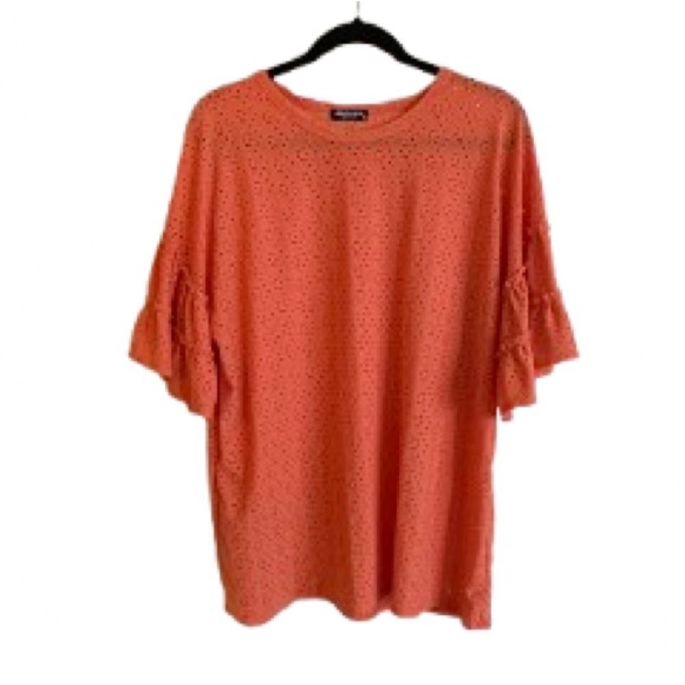 HEIMISH USA Coral Blouse with Ruffle Sleeves Size 1X